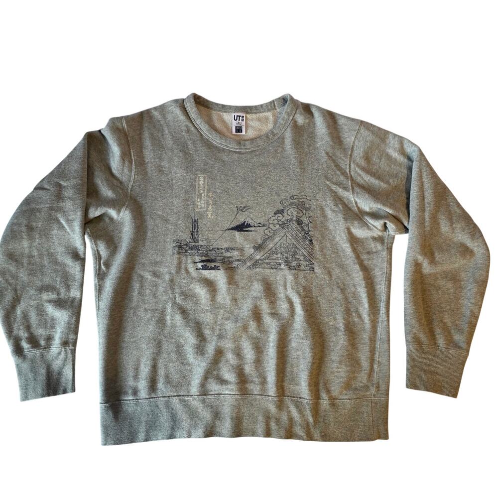Uniqlo UT Hokusai Blue Mt Fuji Japanese‎ Art Graphic Sweatshirt Medium